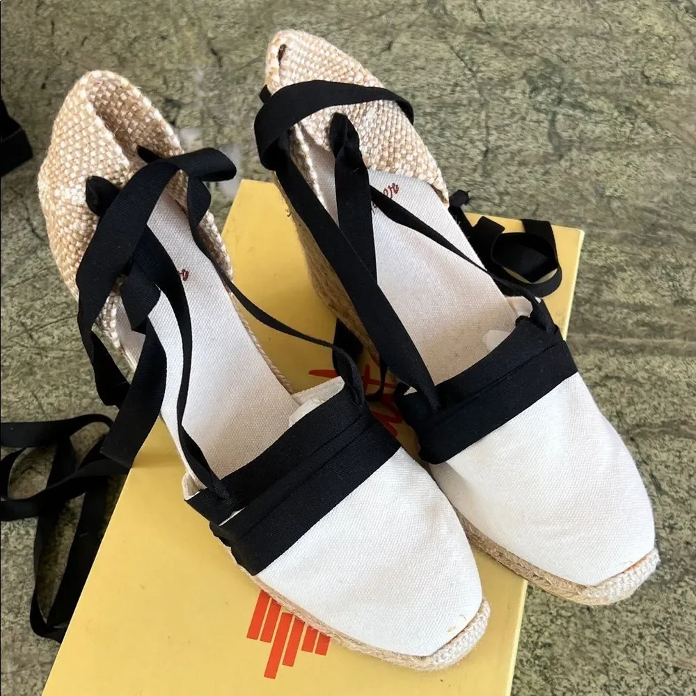 Castaner Black and White Espadrille Wedges